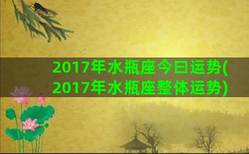 2017年水瓶座今曰运势(2017年水瓶座整体运势)