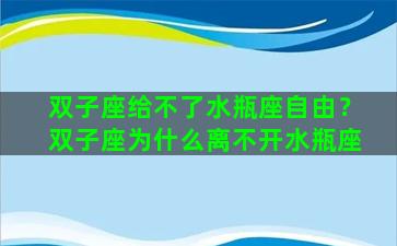 双子座给不了水瓶座自由？双子座为什么离不开水瓶座