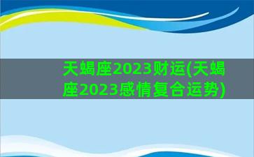 天蝎座2023财运(天蝎座2023感情复合运势)