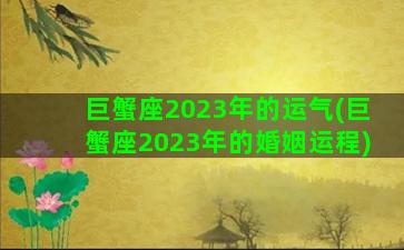 巨蟹座2023年的运气(巨蟹座2023年的婚姻运程)