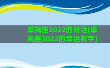 摩羯座2022的财运(摩羯座2022的幸运数字)