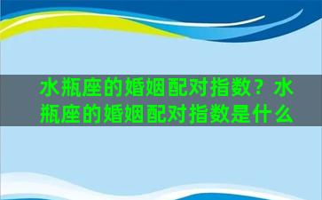 水瓶座的婚姻配对指数？水瓶座的婚姻配对指数是什么