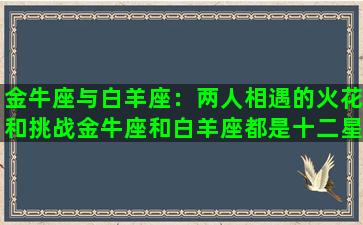 金牛座与白羊座：两人相遇的火花和挑战金牛座和白羊座都是十二星座中非常强势和独立的代表，他们有自己独特的性格和生活方式，而且有时候会发生一些非常有趣和有挑战性的事